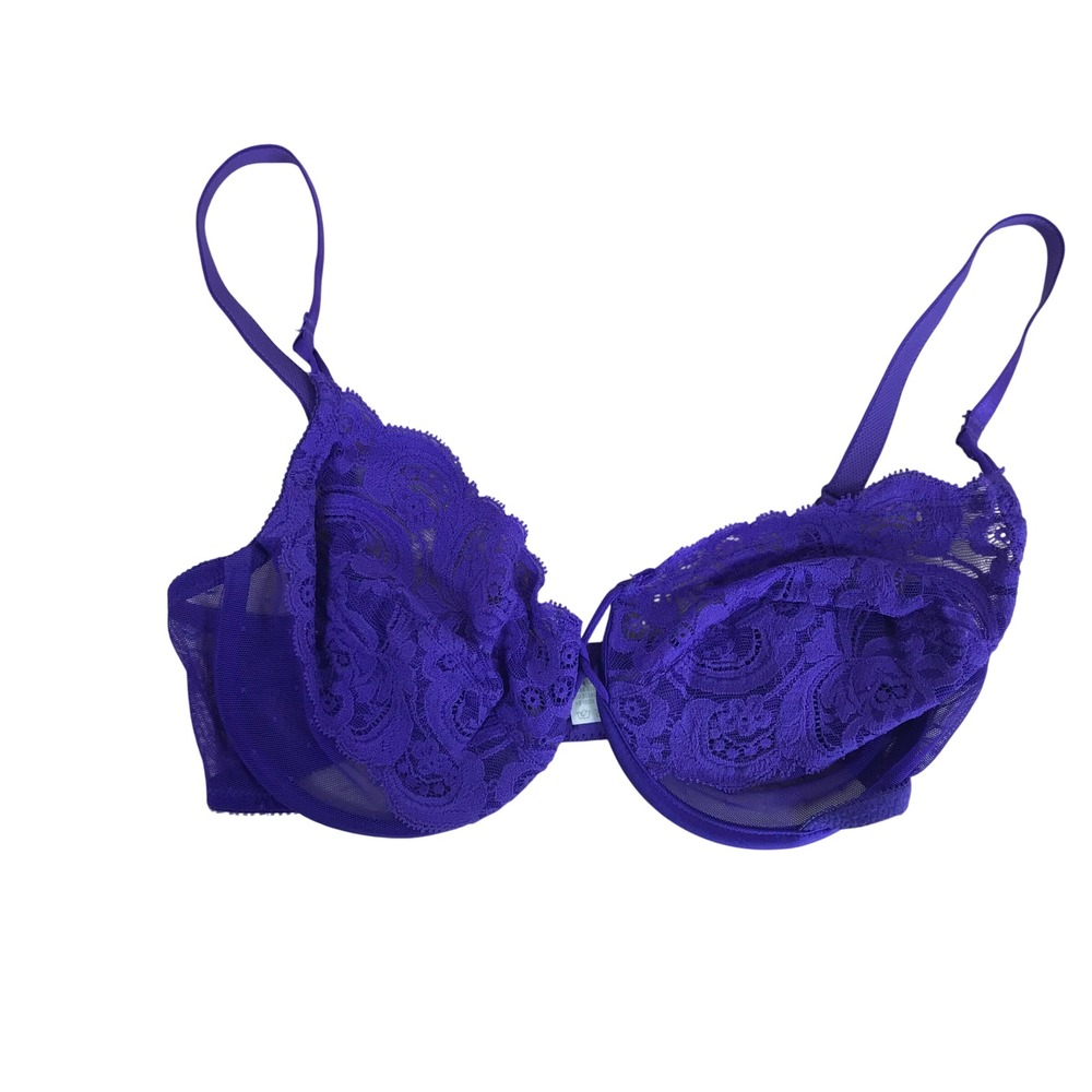 Victoria's Secret Vintage Gold Label Purple Floral Lace UnlinedUnderwire Bra 34D